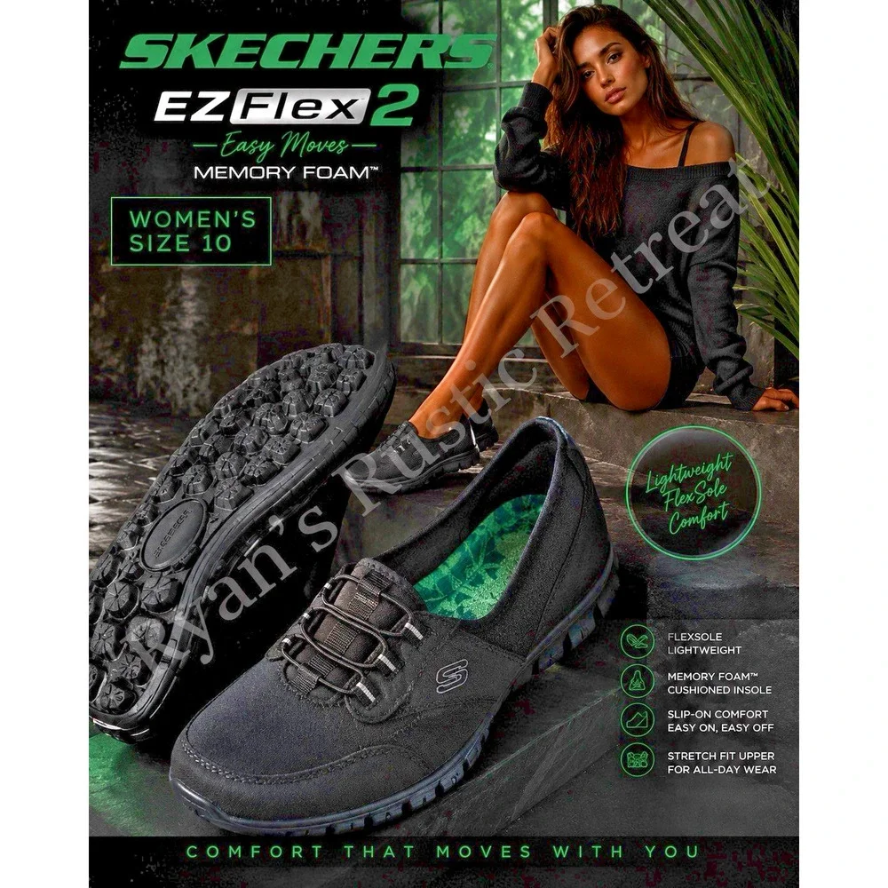 Skechers EZ Flex 2 Easy Moves Black Memory Foam Flats Women’s Size 10 Shoes DK